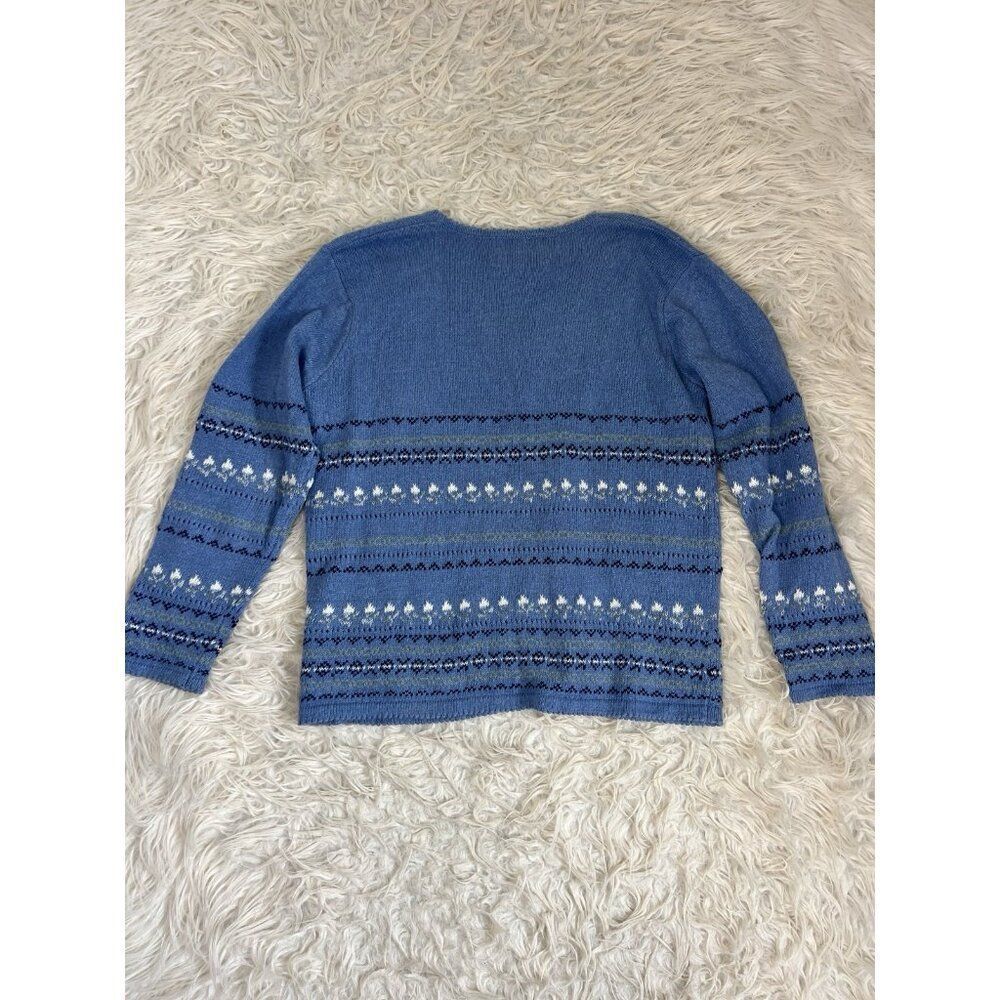 Heirloom Collectibles Vintage Small Fair Isle Blue Cotton Cardigan Sweater - Picture 2 of 8